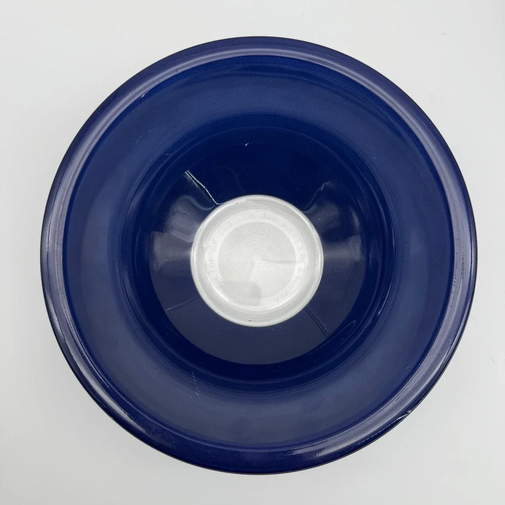 Set of 3 Vintage PYREX Blue Glass Nesting Mixing Bowls Clear Bottoms 322 323 325